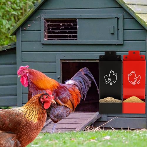 Automatic Chicken Grit Feeder,2 Pack Metal Hanging Chicken and Poultry Feeder,No-Waste Design,Easy to Install and Clean,Ideal for 5-6 Chickens