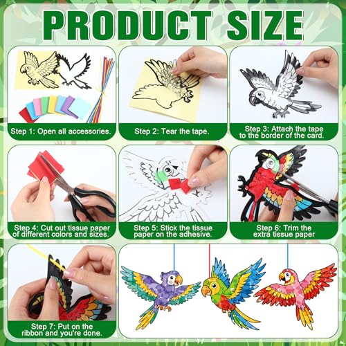 AmazingSpark 30 Pcs Hummingbird VBS Crafts Birds Suncatchers Tissue Paper | Stained Glass Effect for Tropical Decor Hummingbird Design Summer Activities, Bulk Art Project Kit - style: Hummingbird