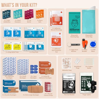 EVERLIT CARE Car First Aid Kit with Emergency Supplies Survival Gear Including Window Breaker Disposable Urine Bag Mountable Survival Kit for Family Travel in Car (Black) - color: Black