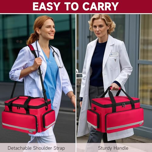 LEFOR·Z Medical Bag,First Aid Bag Empty,Home Health Nurse Bag with Detachable Divider,Medical Supplies Storage Tote for Nursing Student,Therapist,Doctors(Bag Only) - style: Red-large