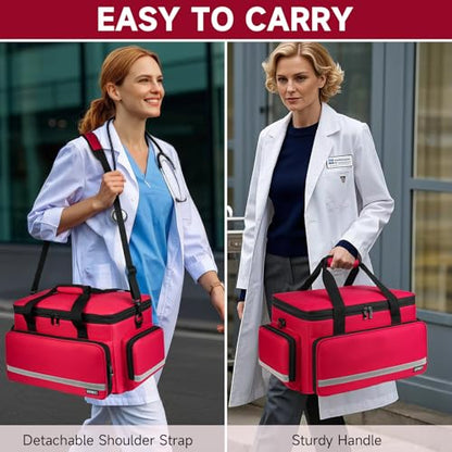 LEFOR·Z Medical Bag,First Aid Bag Empty,Home Health Nurse Bag with Detachable Divider,Medical Supplies Storage Tote for Nursing Student,Therapist,Doctors(Bag Only) - style: Red-large