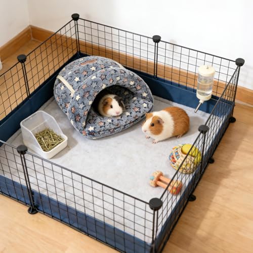 YUEPET Guinea Pig Bed, Warm Fleece Slipper Cuddle Cave, Grey Star - color: Grey Star, size: 1PCS