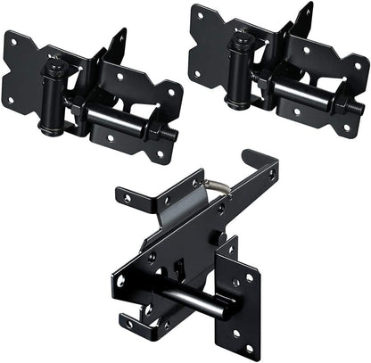 skysen Carbon Steel Self Closing Vinyl Fence Single Gate Hinge and Latch Hardware Kit -2 Hinges and 1 Latch (Single Gate Kit-cs)