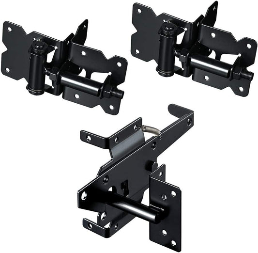 skysen Carbon Steel Self Closing Vinyl Fence Single Gate Hinge and Latch Hardware Kit -2 Hinges and 1 Latch (Single Gate Kit-cs)