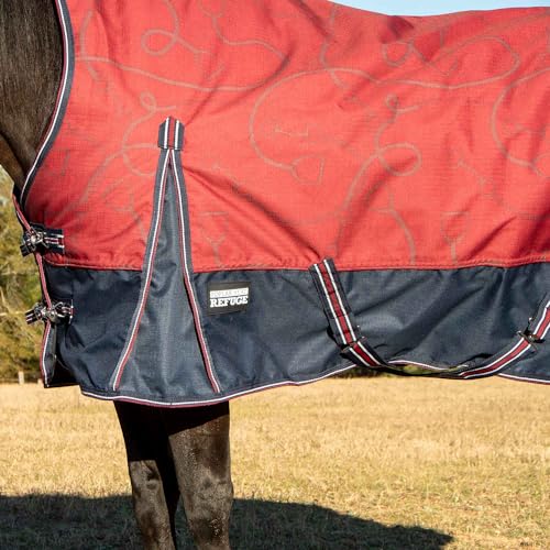 Jeffers Poplar Head Uniquely English 1200 Denier Turnout Blanket with High Neck, 240 Gram, Merlot Snaffles & Irons, 69" - size: 69 in