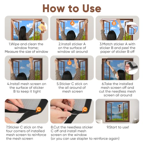 Adjustable DIY Cat Window Screen Fits Any Size Smaller Than 51"x 59" - color: Black