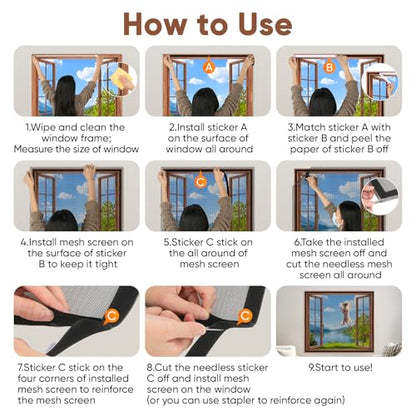 Adjustable DIY Cat Window Screen Fits Any Size Smaller Than 51"x 59" - color: Black