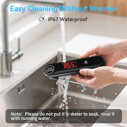 0.3s Instant Read Meat Thermometer, IP67 Waterproof (Black) - color: Black