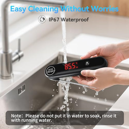 0.3s Instant Read Meat Thermometer, IP67 Waterproof (Black) - color: Black