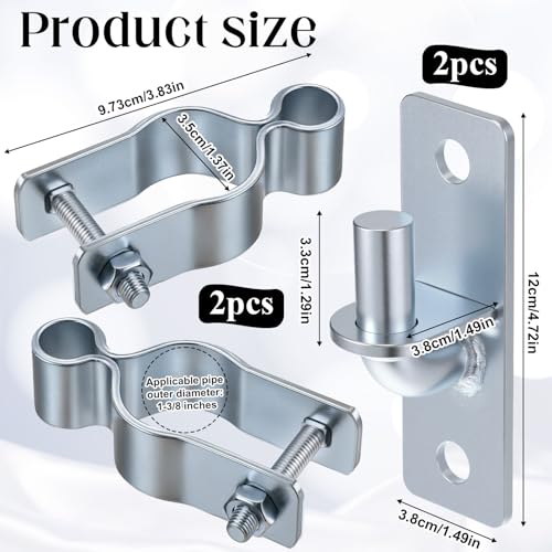 2 Pack 1-3/8 Inch Wall Mount Gate Hinge, Heavy Duty Wall Mount Gate Hinges kit, Metal Chain Link Fence Frame Hinge, T Post Gate Hinges for Farm Outdoor, Screws Included