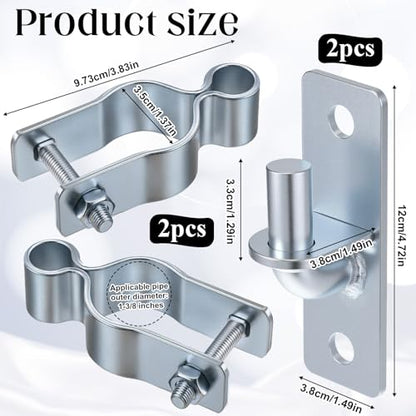2 Pack 1-3/8 Inch Wall Mount Gate Hinge, Heavy Duty Wall Mount Gate Hinges kit, Metal Chain Link Fence Frame Hinge, T Post Gate Hinges for Farm Outdoor, Screws Included