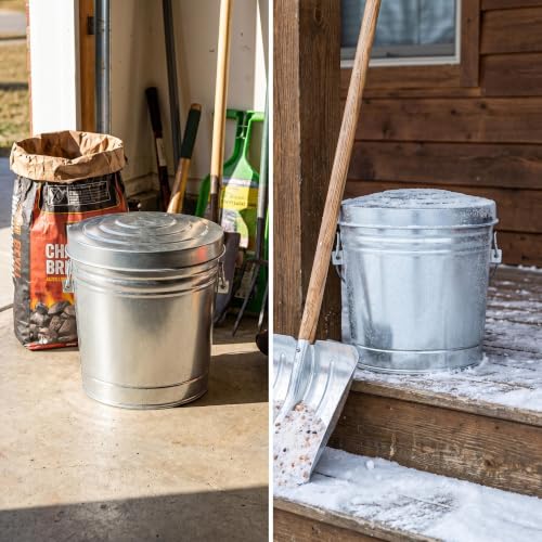 6 Gallon Galvanized Steel Locking Lid Storage Can, Heavy-Duty Metal Storage Bucket with Wire Bail Handle, Galvanized Steel Trash Can for Bird Seed, Pet Food, Charcoal, Yard Waste