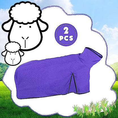 Silkfly 2 Pcs Sheep Blanket Mesh Medium Goat Blanket with Mesh Butt and Adjustable Belly Strap Fits Lambs 110-140 Lbs for Show Lambs, Offers Effective Protection from Fly Bites (Purple) - color: Purple