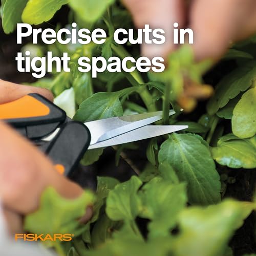 Fiskars 6" Steel Micro-Tip Pruning Scissors, Garden Snips for Small Plants | For Flower Stems, Herbs & Buds, Blades Stay Sharp, Easy Action Spring Reduces Hand Fatigue, Trimmer w/ SoftGrip Handle - style: Snips