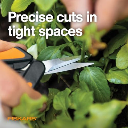 Fiskars 6" Steel Micro-Tip Pruning Scissors, Garden Snips for Small Plants | For Flower Stems, Herbs & Buds, Blades Stay Sharp, Easy Action Spring Reduces Hand Fatigue, Trimmer w/ SoftGrip Handle - style: Snips