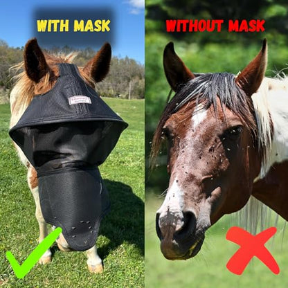Solar Vizor Horse Fly Mask with Ear and Nose (Size Pony), Innovative Design - 100% UV Eye Protection for Horses with Uveitis, Photosensitivity, Ulcer, Head Shaking, Protects from Flies, Insects, Dust - size: PONY