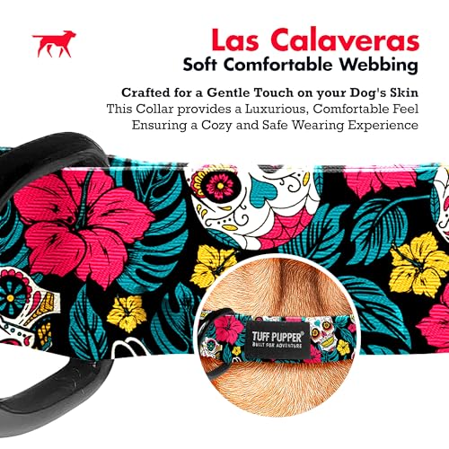 Tuff Pupper Premium Adjustable Dog Collar for Small Boy & Girl Dogs, Stylish Pattern Collars Designed in USA, Quick Release Buckle, DayoftheDead Print, Small (0.7 Inch Wide x 8-12 Inch Neck) - color: Las Calaveras, size: Small