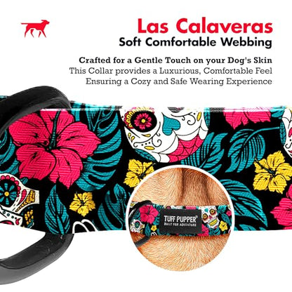 Tuff Pupper Premium Adjustable Dog Collar for Small Boy & Girl Dogs, Stylish Pattern Collars Designed in USA, Quick Release Buckle, DayoftheDead Print, Small (0.7 Inch Wide x 8-12 Inch Neck) - color: Las Calaveras, size: Small