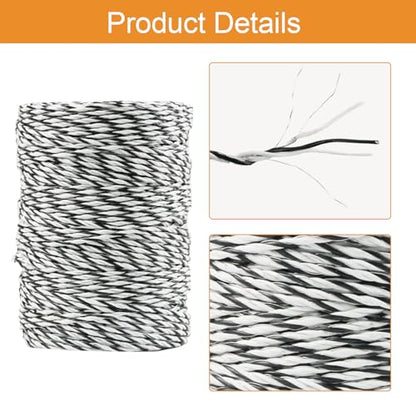 Electric Fence Polywire, 656ft (200m), 3 Aluminum Strands, UV-Resistant PVC, 0.1in (2.5mm) Diameter, 256 lbs Tensile Strength, for Livestock and Rotational Grazing, White and Black - size: 656 FT