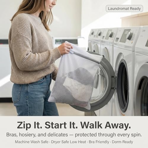Mesh Laundry Bags for Delicates, 3 Pack, 12 x 16 Inches | Honeycomb mesh protects bras, lingerie, and underwear from snags — zippered closure stays secure throughout the wash cycle