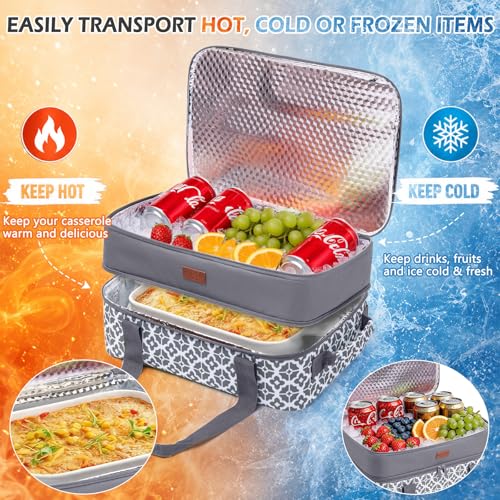 BAGSPRITE Double-Layer Insulated Casserole Carrier for 9" x 13" Baking Dish - color: Grey
