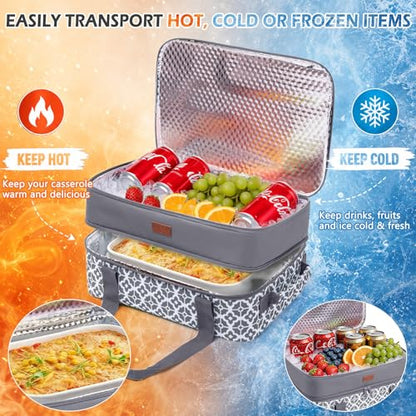 BAGSPRITE Double-Layer Insulated Casserole Carrier for 9" x 13" Baking Dish - color: Grey