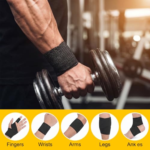 24 Packs Self Adhesive Bandage Wrap, Black Bandage Wrap 4 Inch x 5 Yard, Elastic Cohesive Bandages Tape for Sports Wrist Ankle Support, Vet Wraps for Horses Dogs Wound Care