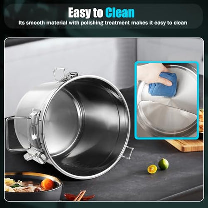 12L/3.2 Gal Stainless Steel Airtight Food Storage Canister, 304 Stainless Steel Storage Bucket with Lid & Handles, Leakproof Rice Grain Container, Sugar, Flour Storage Bin for Kitchen, Restaurant