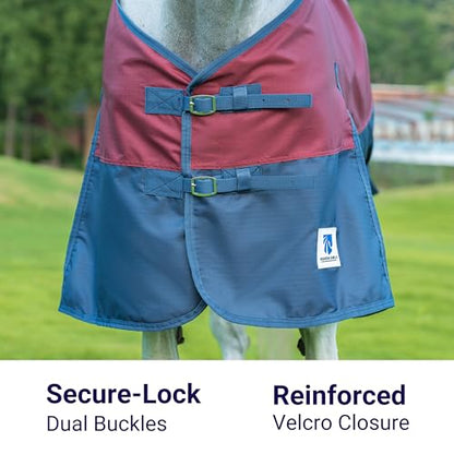 Horse Turnout Rain Sheet | 600 Denier Ripstop Turnout Blanket No Fill (0g) | Waterproof Lightweight Breathable | Tear-Resistant Outer & Rub-Free Silky Inner | Burgundy/Navy - 72 in - color: Burgundy/Navy, size: 72
