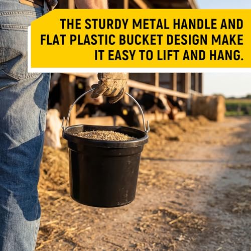 Marsui 4 Pcs Horse Feeder Bucket with Hook, 8.5 Quart Plastic, Black