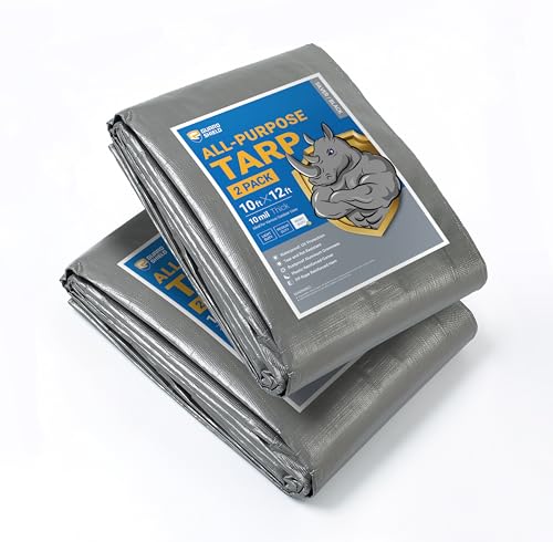 GUARD SHIELD Tarps Heavy Duty Waterproof 10x12 Feet Silver/Black Poly Tarp Cover Outdoor Thick UV Resistant Tarpaulin with Grommets 10mil (2-Pack) - color: Silver/Black, size: 10x12 (2-Pack)