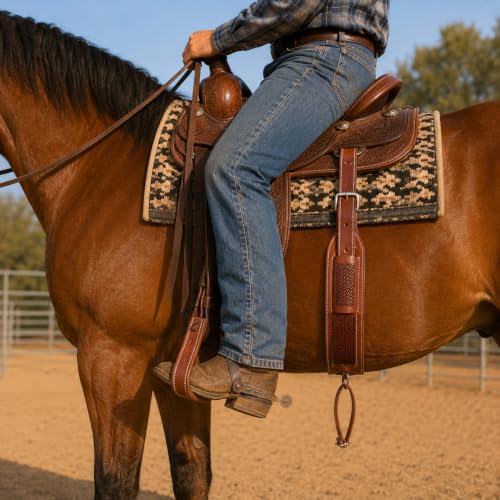 Horse Western Tooled Padded Leather Rear Flank Saddle Cinch Billets 9782 - color: Tan