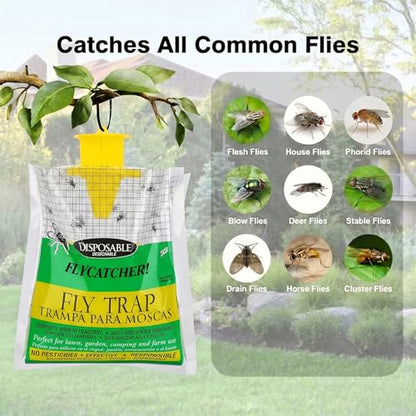 Fly Traps Outdoor Disposable 8 Pack - Disposable Fly Bags Fly Catcher Mess-Free Bug Bags for Yard Garden Farm & Horse Ranch