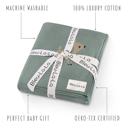Soft Baby Swaddle Receiving Blanket - 100% Cotton Knit Soft Cozy Receiving Swaddling Quilt Blanket for Shower Gift Registry for Newborns, Infants, Toddlers (Deer - Sage) - color: 08 - Deer - Woodland Sage