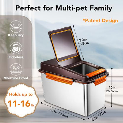 Newget 11 lb Stainless Steel Dog Food Storage Container with Scoop, Brown - color: A-Brown