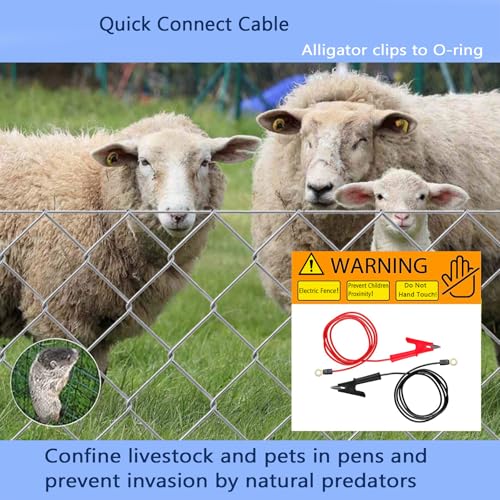 2PCS 12AWG Gauge Jumper Wires Alligator Clips to Copper Ring | for Solar Fence Charger,Energizer Connector - size: 12AWG
