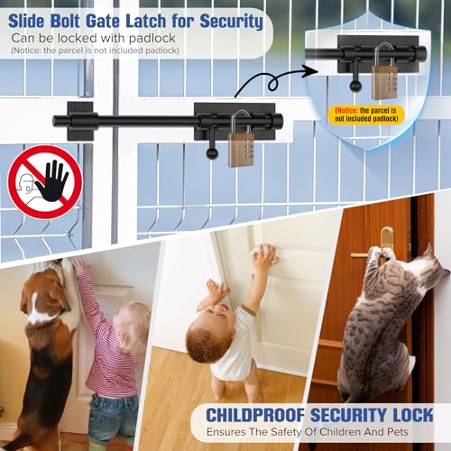 12 Inch Barrel Bolt Latch, Sliding Bolt Gate Lock, Black-2PCS - color: Black-2Pcs, size: 12 Inch