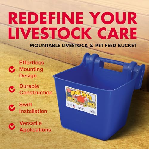 Little Giant® Plastic Hook Over Feeder | Mountable Livestock & Pet Feed Bucket | Horse Feed Bucket | Made in USA | 15 Quarts | Blue - color: Blue, size: 15 Quart