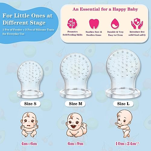 Baby Fruit Feeder, Frozen Teething Toys for Babies, Teether Pacifier with 3 Extra Teats, Eating Essentials, BPA Free Baby Feeding Supplies (Copper) - color: Red