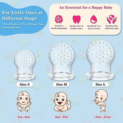 Baby Fruit Feeder, Frozen Teething Toys for Babies, Teether Pacifier with 3 Extra Teats, Eating Essentials, BPA Free Baby Feeding Supplies (Copper) - color: Red