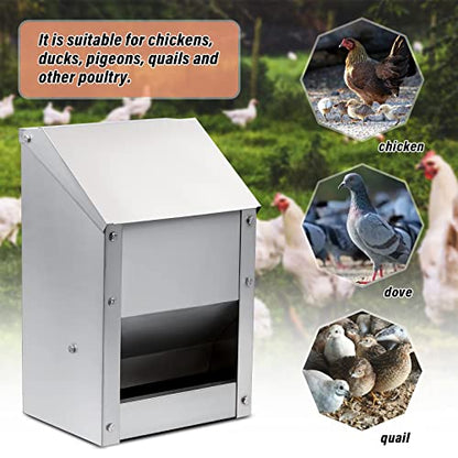 Wall Mounted Chicken Feeder Hanging Automatic Poultry Feeder with Lid Weatherproof Galvanized Steel Poultry Feeders Trough(10LB Capacity)