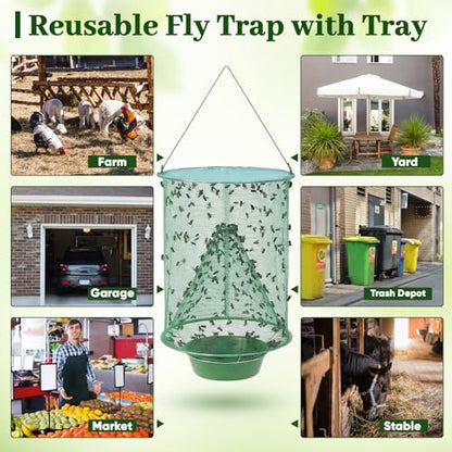 6 Pack Spotted Lanternfly Fly Traps Waterproof Ranch Fly Traps Bags Outdoor Hanging Reusable Flies Catcher with Bait Tray Effective Way to Catch Lantern Flies and Nymphs for Family Farm Garden Barn