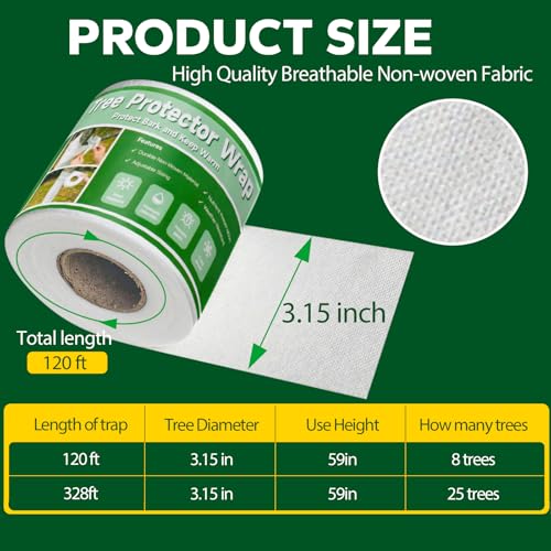120ft Tree Wrap to Protect Bark, Tree Wrap for Damaged Bark, Tree Trunk Wrap to Keep Plants Warm and Tree Trunk Protectors from Deer and Animal, Durable and Effective, White - color: 120ft-white