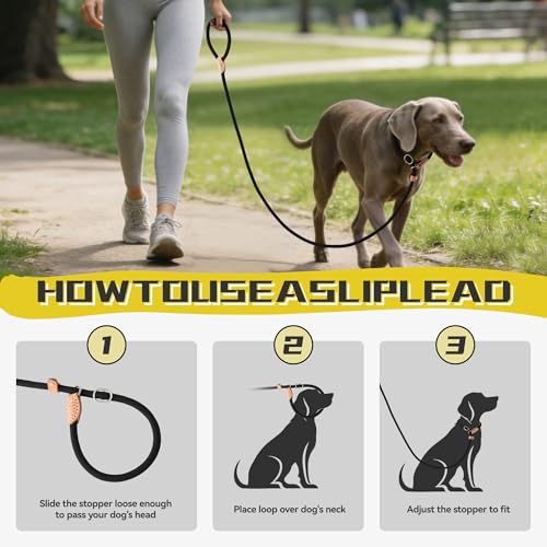 Mile High Life Heavy Duty Slip Lead No Pull Leash 6/5/4FT for Large Dogs - color: Black, size: 4 Feet