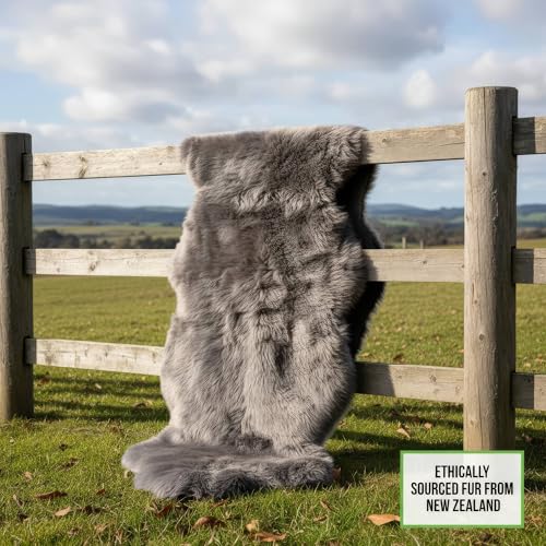 Premium Gray Sheepskin Rug Genuine Fur Bedside Runner 2x6ft - Great for Soothing Feet - Ethically Sourced Sheep Fur Rugs - Sheepskins Wool Runner - color: Grey, size: 2' x 6' (Natural)