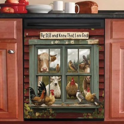 Farmhouse Animals Dishwasher Magnetic Cover,Rooster Refrigerator Magnet Cover Panel Decal, Cow Washing Machine Front Cover Magnetic Cover,Christian Appliance Panel Sticker,23"x26" - color: Animals, size: 23 W x 26 H inch