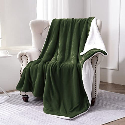 SOCHOW Sherpa Fleece Throw Blanket, Olive Green, 50x60 inches - color: Olive Green, size: 50"×60"