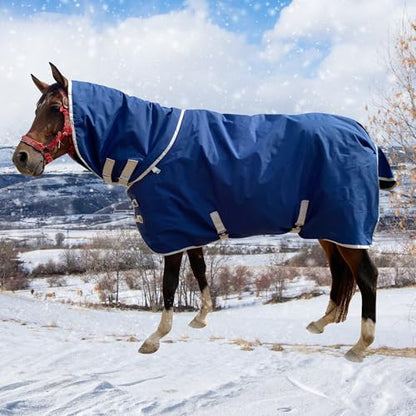 1200D Oxford Warm-Keep Horses Turnout Blanket with Detachable Neck Cover，Heavy Weight Winter Turnout ，Horse Care Blanket Horse Rain Sheet (145CM) - size: 145CM