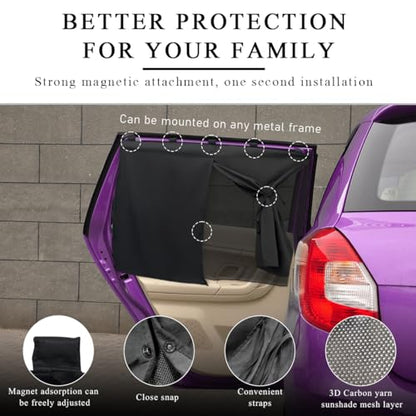 2PCS Car Window Shades, Magnetic Double Layer Side Window Sun Shade for Baby and Kids, Car Curtains for Sun Glare and UV Protection, Privacy Protection Auto Window Screen (Black) - color: Black, 2Pcs
