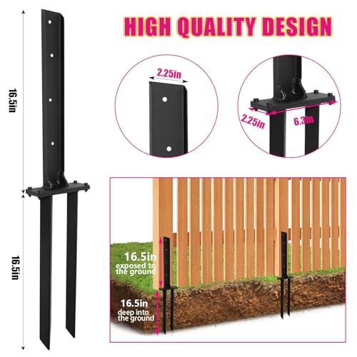 Fence Post Repair 2pcs,H-Shaped Double Ground Spike for Tilted Wood Post - size: 2PCS